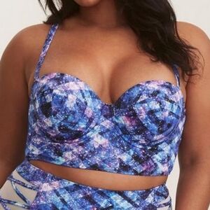Torrid Size 0 Geo Space Retro Push Up Bikini Top Swimsuit Blue Purple